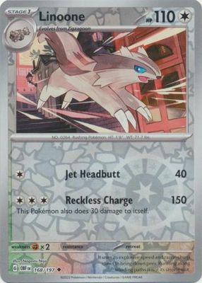 Linoone - 168/197 - Uncommon Reverse Holo
Scarlet &amp; Violet: Obsidian Flames Reverse Holo Singles