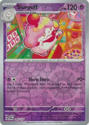 Slurpuff - 090/167 - Uncommon Reverse Holo
Scarlet &amp; Violet: Twilight Masquerade Reverse Holo Singles