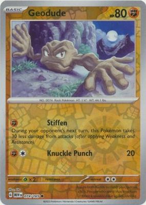 Geodude - 074/165 - Common Reverse Holo Scarlet &amp; Violet 151 Reverse Holo Singles