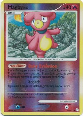 Magby - 88/123 - Common Reverse Holo
Diamond &amp; Pearl: Mysterious Treasures Reverse Holo Singles