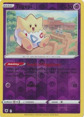Togepi - 055/189 - Common Reverse Holo
Sword &amp; Shield: Astral Radiance Reverse Holo Singles