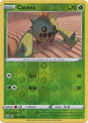 Cacnea - 004/163 - Common Reverse Holo
Sword &amp; Shield: Battle Styles Reverse Holo Singles