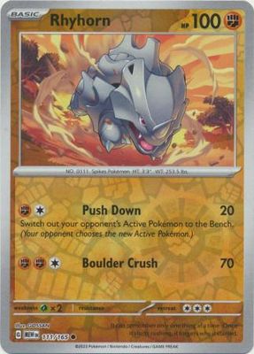 Rhyhorn - 111/165 - Common Reverse Holo Scarlet &amp; Violet 151 Reverse Holo Singles