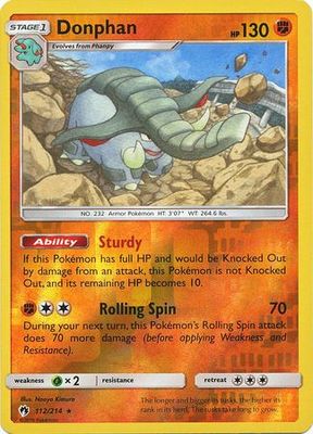 Donphan - 112/214 - Rare Reverse Holo
Sun &amp; Moon: Lost Thunder Reverse Holo Singles (Español)