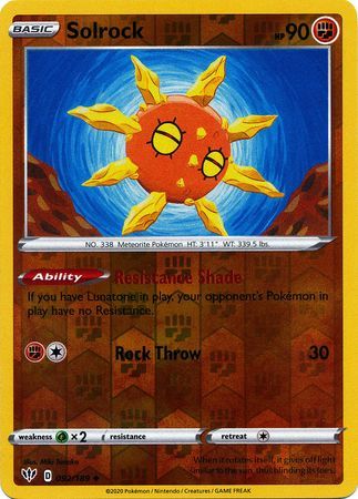 Solrock - 092/189 - Uncommon Reverse Holo
Sword &amp; Shield: Darkness Ablaze Reverse Holo Singles