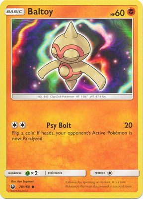 Baltoy - 78/168 - Common
Sun &amp; Moon: Celestial Storm Singles