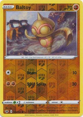 Baltoy - 101/202 - Common Reverse Holo
Sword &amp; Shield (Base Set) Reverse Holo Singles