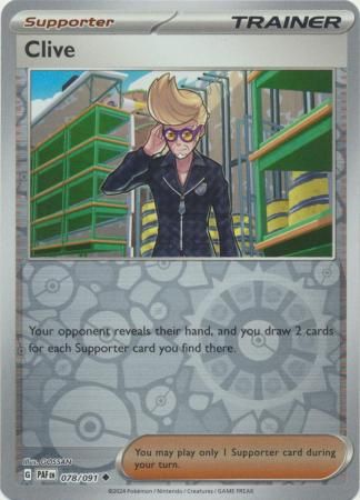 Clive - 078/091 - Uncommon Reverse Holo
Scarlet &amp; Violet: Paldean Fates Reverse Holo Singles