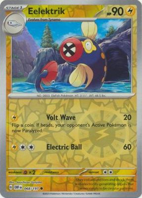 Eelektrik - 068/197 - Common Reverse Holo Scarlet &amp; Violet: Obsidian Flames Reverse Holo Singles