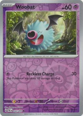 Woobat - 032/091 - Common Reverse Holo Scarlet &amp; Violet: Paldean Fates Reverse Holo Singles