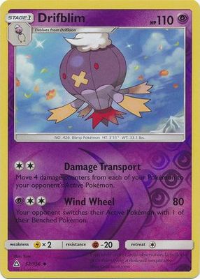 Drifblim - 52/156 - Uncommon Reverse Holo Sun &amp; Moon: Ultra Prism Reverse Holo Singles