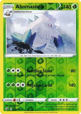 Abomasnow - 013/192 - Rare Reverse Holo Sword &amp; Shield: Rebel Clash Reverse Holo Singles