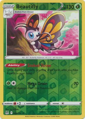 Beautifly - 008/196 - Holo Rare Reverse Holo Sword &amp; Shield: Lost Origin Reverse Holo Singles