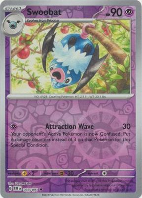 Swoobat - 033/091 - Uncommon Reverse Holo Scarlet &amp; Violet: Paldean Fates Reverse Holo Singles