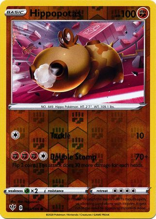 Hippopotas - 093/189 - Common Reverse Holo Sword &amp; Shield: Darkness Ablaze Reverse Holo Singles