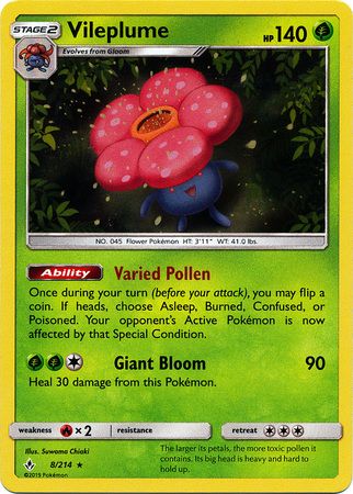 Vileplume - 8/214 - Holo Rare Sun &amp; Moon: Unbroken Bonds Singles