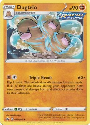 Dugtrio - 077/198 - Rare Sword &amp; Shield: Chilling Reign Singles