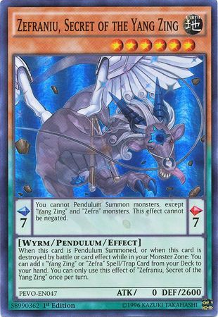 Zefraniu, Secret of the Yang Zing - PEVO-EN047 - Super Rare 1st Edition Pendulum Evolution Singles *Espanol*