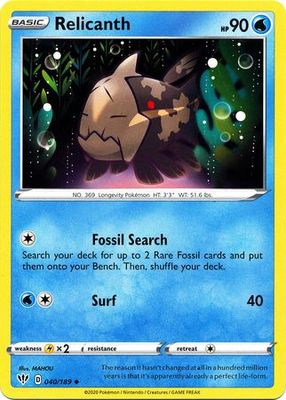 Relicanth - 040/189 - Uncommon Sword &amp; Shield: Darkness Ablaze Singles  (Español)