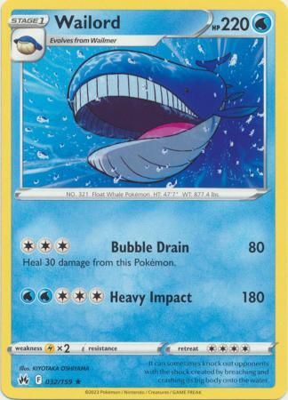 Wailord - 032/159 - Rare Crown Zenith Singles