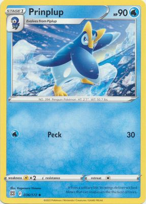 Prinplup - 036/172 - Uncommon Sword &amp; Shield: Brilliant Stars Singles