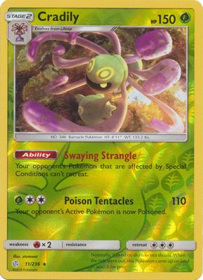 Cradily - 11/236 - Rare Reverse Holo Sun &amp; Moon: Cosmic Eclipse Reverse Holo Singles (Español)