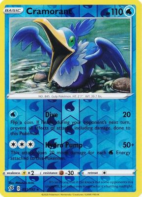 Cramorant - 051/192 - Rare Reverse Holo Sword &amp; Shield: Rebel Clash Reverse Holo Singles