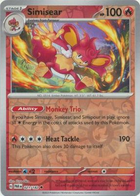 Simisear - 021/182 - Uncommon Reverse Holo Scarlet &amp; Violet: Paradox Rift Reverse Holo Singles