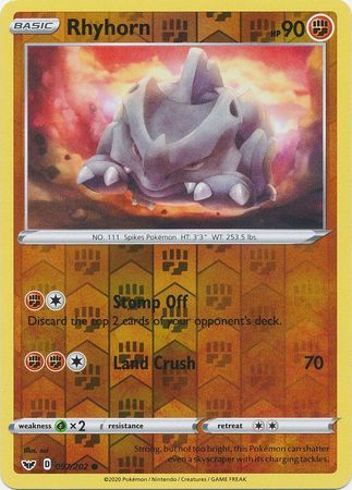 Rhyhorn - 097/202 - Common Reverse Holo Sword &amp; Shield (Base Set) Reverse Holo Singles
