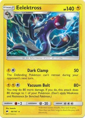 Eelektross - 46/147 - Rare Sun &amp; Moon: Burning Shadows Singles