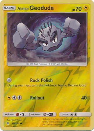 Alolan Geodude - 40/145 - Common Reverse Holo Sun &amp; Moon: Guardians Rising Reverse Holo Singles