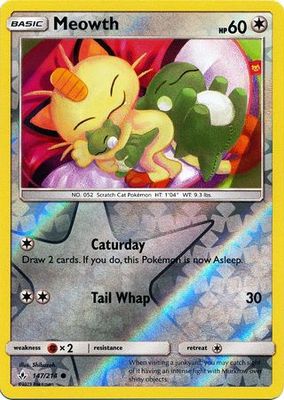 Meowth - 147/214 - Common Reverse Holo Sun &amp; Moon: Unbroken Bonds Reverse Holo Singles