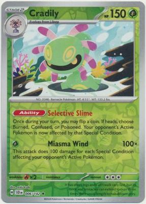 Cradily - 006/142 - Reverse Holo Rare Scarlet &amp; Violet: Stellar Crown Reverse Singles