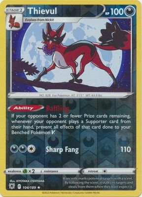 Thievul - 104/189 - Rare Reverse Holo Sword &amp; Shield: Astral Radiance Reverse Holo Singles