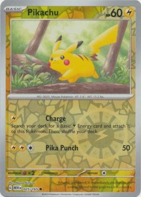 Pikachu - 025/165 - Common Reverse Holo Scarlet &amp; Violet 151 Reverse Holo Singles