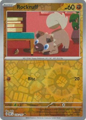 Rockruff - 116/197 - Common Reverse Holo Scarlet &amp; Violet: Obsidian Flames Reverse Holo Singles