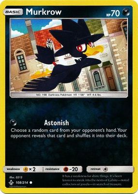Murkrow - 108/214 - Common Reverse Holo Sun &amp; Moon: Unbroken Bonds Reverse Holo Singles