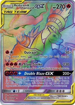 SJ Reshiram &amp; Charizard GX - 217/214 - Hyper Rare Sun &amp; Moon: Unbroken Bonds Singles *Espanol*
