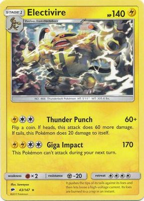 Electivire - 43/147 - Rare Sun &amp; Moon: Burning Shadows Singles (Español)