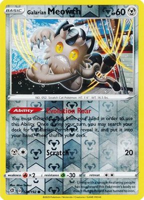 Galarian Meowth - 126/192 - Common Reverse Holo Sword &amp; Shield: Rebel Clash Reverse Holo Singles