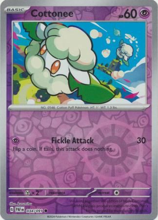 Cottonee - 034/091 - Common Reverse Holo Scarlet &amp; Violet: Paldean Fates Reverse Holo Singles