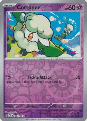 SH Cottonee - 034/091 - Common Reverse Holo Scarlet &amp; Violet: Paldean Fates Reverse Holo Singles