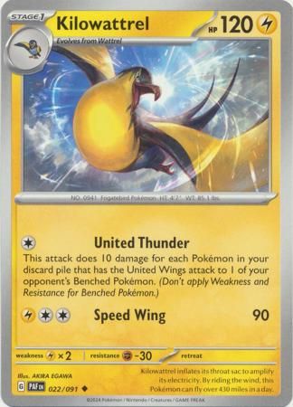 Kilowattrel - 022/091 - Uncommon Scarlet &amp; Violet: Paldean Fates Singles