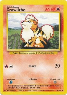 GA Growlithe - 28/102 - Uncommon Unlimited Base Set Unlimited Singles