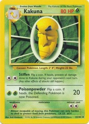 Kakuna - 33/102 - Uncommon Unlimited Base Set Unlimited Singles *Danado*