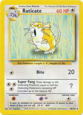 SH Raticate - 40/102 - Uncommon Unlimited Base Set Unlimited Singles