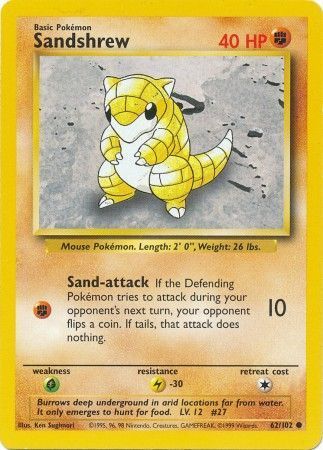 SH Sandshrew - 62/102 - Common Unlimited Base Set Unlimited Singles