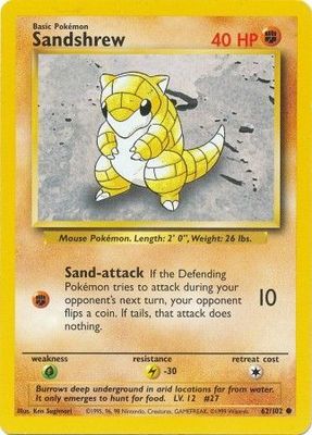 SH Sandshrew - 62/102 - Common Unlimited Base Set Unlimited Singles
