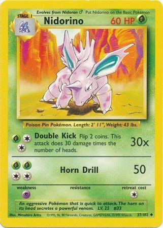 Nidorino - 37/102 - Uncommon Unlimited Base Set Unlimited Singles *Danada*