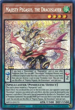 SH Majesty Pegasus, the Dracoslayer - MP23-EN173 - Prismatic Secret Rare 1st Edition Mega Tin 2023 Dueling Heroes Singles